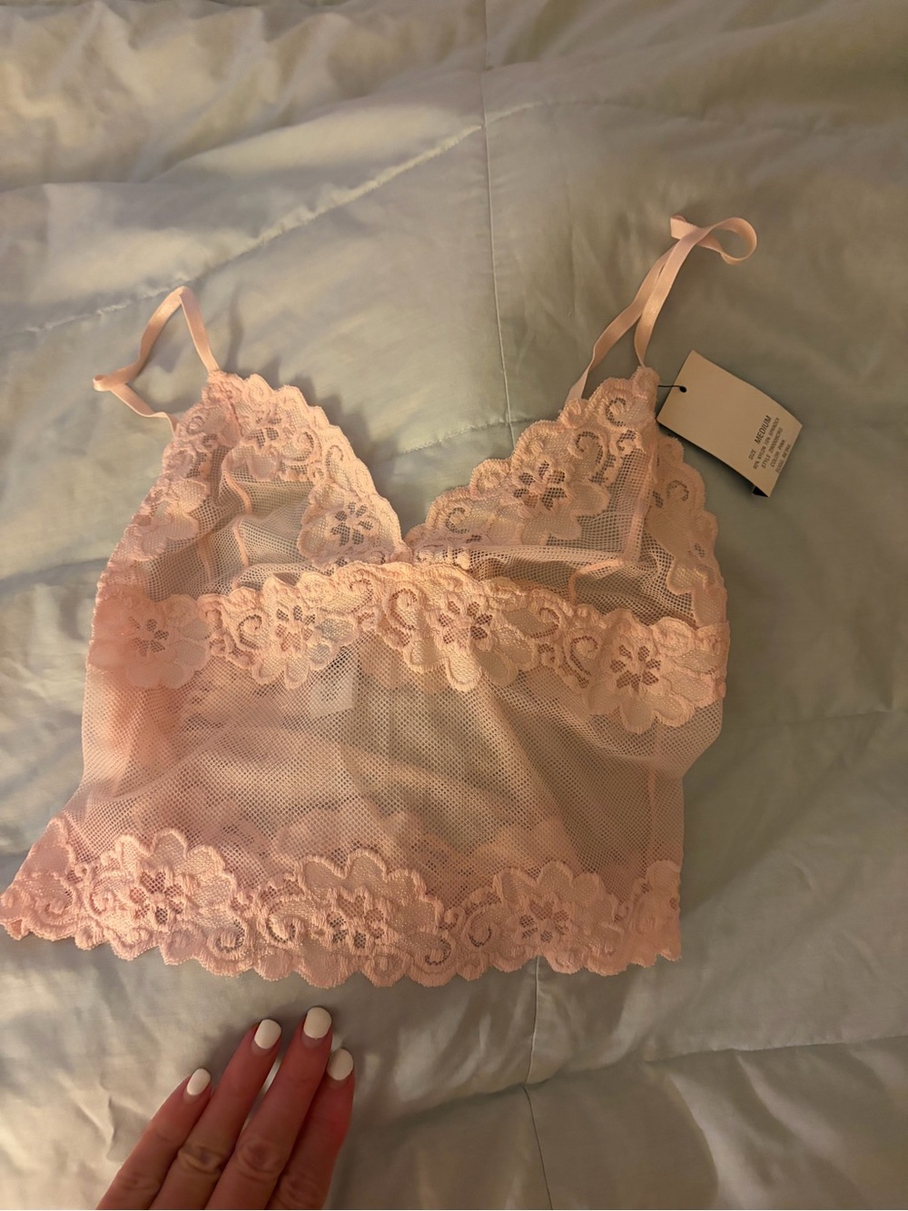 Lace Mesh Bralette Cami - Pink